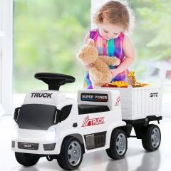 Costway Furgone cavalcabile con container per bambini, Veicolo giocattolo con volante fari anteriori sedile ampio Bianco