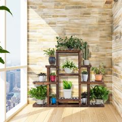 Scaffale di legno con 6 livelli per piante, Libreria multifunzionale per fiori da interno ed esterno