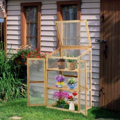 Costway Mini serra di legno con 3 livelli per vasi da esterno, Mensole a stecche per piante da giardino e balcone, 60x45x100cm