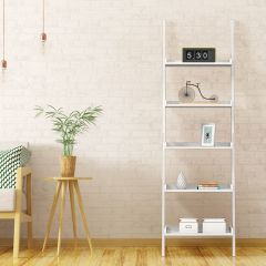 Scaffale a scala con 5 ripiano in MDF da soggiorno e studio, Libreria 60x30x190cm Bianco