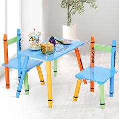 Costway Set di 3 pz tavolo e sedia per bambini da gioco 1 Tavolo 2 sedie in legno 55x34x42cm
