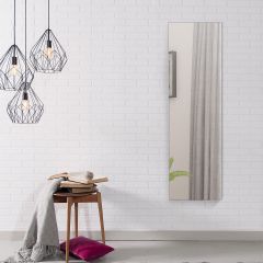 Costway Armadio portagioie con specchio in legno a parete con LED interno 33,5x10x120cm Bianco