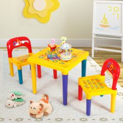 Costway Set tavolo con 2 sedie per bambini in PE+PP Set di mobili per bimbi multifunzionale colorato