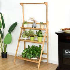 Scaffale di bambù con 3 livelli per piante, Organizer pieghevole per piante e fiori
