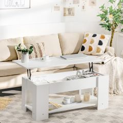 Costway Tavolino da caffè con scrivania sollevata e scompartimento nascosto da soggiorno Bianco