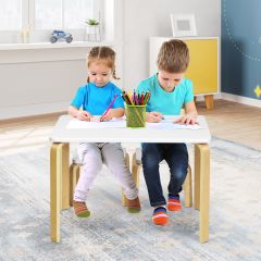 Costway Set tavolo e 2 sedie di legno per bambini per casa asilo e aule 78x53x53cm Bianco