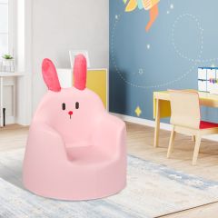 Costway Divano per bambini con coniglio rosa, Poltrona con tessuto di alta qualità e schiuma morbida, Rosa