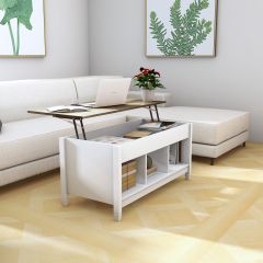 Costway Tavolino da caffè di legno con superficie sollevabile, Tavolino rettangolare da divano con mensole aperte Bianco