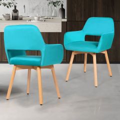 Sedie moderne per salone e sala da pranzo, Set di 2 sedie in velluto con gambe di legno, Blu