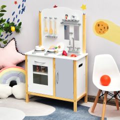 Costway Cucina realistica giocattolo con armadietto a 2 livelli e accessori, Set cucina finta per bambini con forno