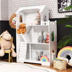 Costway Casa delle bambole di legno 2 in 1 a 3 livelli per bambini, Libreria multifunzionale con ampio spazio Bianco