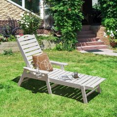 Lettino prendisole in HDPE con schienale regolabile in 5 posizioni, Sdraio reclinabile da giardino Bianco