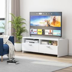Costway Mobile moderno per TV con 2 ripiani aperti e 2 cassetti, Mobile multimediale di legno per salone Bianco