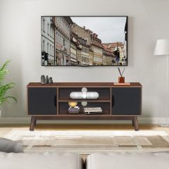 Mobile rustico industriale per TV fino a 110cm, Tavolino di legno con ripiano aperto 2 armadietti Marrone scuro