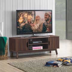Costway Mobile TV fino a 50” rustico industriale di legno, Organizer multiuso con ripiano aperto 2 armadietti Marrone