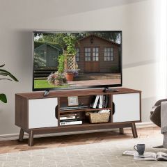 Mobile TV fino a 110cm rustico industriale di legno, Organizer multiuso con ripiano aperto 2 armadietti Bianco