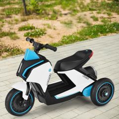 Costway Moto elettrica cavalcabile 6 V per bambini con luci e musica, Moto cavalcabile a batteria con 3 ruote Bianco
