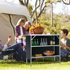 Tavolo da picnic portatile in alluminio con ripiani aperti ampio spazio, Tavolo pieghevole da campeggio Nero