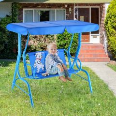 Altalena dondolo da giardino per bambini con 2 posti e tetto regolabile 117x78x116cm Blu