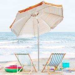 Costway Ombrellone da spiaggia con ancora per sabbia e l’inclinazione regolabile, Ombrellone per esterno Giallo e Rosso