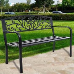 Costway Panca elegante da giardino con schienale per esterno, Panchina in ghisa con braccioli 126x60x85cm Nero