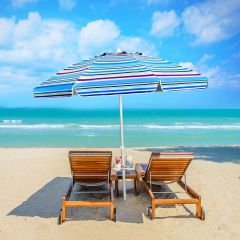 Costway Ombrellone 2,2m da spiaggia con protezione solare UPF50+ parasole inclinato, Ombrellone portatile da esterno Azzurro