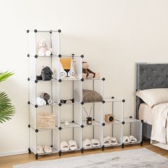 Organizzatore di stoccaggio a 16 cubi in plastica, Scaffali di stoccaggio spazioso per soggiorno Semitrasparente