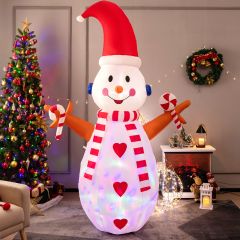 Costway Pupazzo di neve gonfiabile con luce rotante e luci LED luminose, Decorazione natalizia con cappello da 240cm