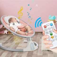 Costway Sdraietta portatile per bambini con 5 movimenti e telecomando, Sdraietta elettrica con funzione timer Rosa