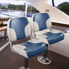 Set di 2 sedili pieghevoli per barca con cerniere in alluminio imbottitura in spugna, Sedili barca da pesca Blu