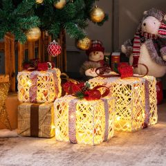 Costway Set di 3 scatole regalo decorativa a led con fiocchi rossi funzione timer  Scatole regalo illuminate di natale