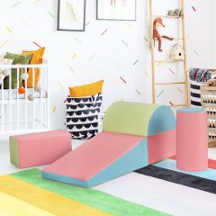 Costway Set di 5 blocchi giocattoli con diverse forme e colori per bambini, Giocattolo per arrampicata strisciamento Rosa