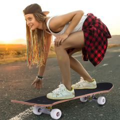 Mini Cruiser Skateboard in legno d'acero con 4 PU ruote antiscivole 80x20cm Nero