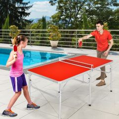Costway Tavolo da Ping Pong pieghevole con 2 racchette e 2 palline, Tavolo da Ping Pong per esterno e interno Rosso