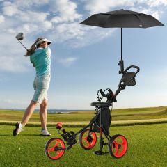 Costway Carrello da golf pieghevole con 3 ruote e altezza regolabile, Carrello da golf con porta ombrello e sedile Rosso