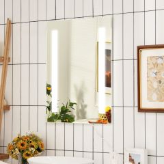 Costway Specchio da bagno con pulsante a sfioramento funzione di oscuramento luci LED a 3 colori, Specchi a parete