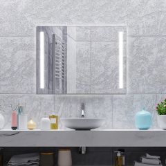 Costway Specchio da bagno con luminosità regolabile funzione anti appannamento, Specchio a parete senza cornice
