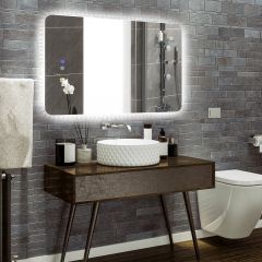 Costway Specchio da bagno con luci LED 3 temperature di colore anti appannamento, Specchio da parete infrangibile