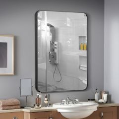 Specchio da bagno rettangolare con cornice in metallo, Specchio da parete con angoli arrotondati