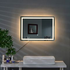 Costway Specchio da bagno a parete con 3 colori e luminosità regolabile, Specchio a LED per bagno e camera da letto