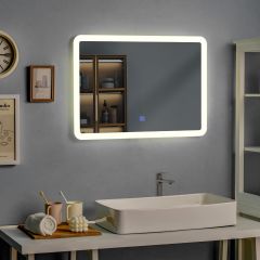 Costway Specchio LED da bagno con interruttore a sfioramento luce a 3 colori, Specchio da parete 70x50cm Modello 1