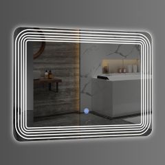 Costway Specchio LED da bagno con interruttore a sfioramento luce a 3 colori, Specchio da parete 70x50cm Modello 2