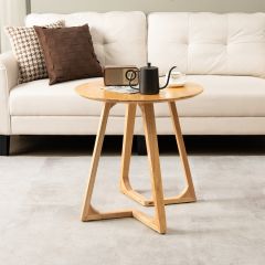 Costway Tavolino da divano rotondo 60cm in legno di gomma con pedane regolabili, Tavolino da tè dipinto Colore legno