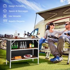 Costway Tavolo da campeggio pieghevole in alluminio con ripiani aperti ampio spazio, tavolo da picnic portatile Caffè