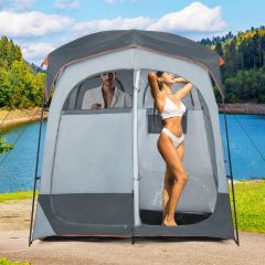 Tenda da doccia a 2 stanze con parapioggia rimovibile borsa per il trasporto, Tenda grande per la privacy Grigio