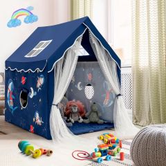 Costway Tenda da gioco con tappetino imbottito rimovibile, Casetta per bambini per interno 121 cmx105cmx137cm Blu/Rosa