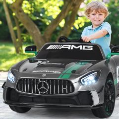 Costway Macchina cavalcabile 12 V per bambini con telecomando e luci LED, Mercedes Benz AMG GT4 elettrica Argento