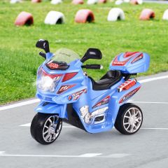 Costway Moto elettrica giocattolo a batteria 6 V con musica e fari, Moto cavalcabile a 3 ruote per bambini Blu