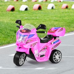 Costway Moto elettrica giocattolo a batteria 6 V con musica e fari, Moto cavalcabile a 3 ruote per bambini Rosa