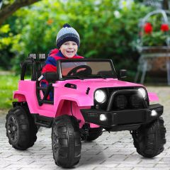 Costway Jeep elettrica cavalcabile per bambini con telecomando, SUV cavalcabile 12 V con luci LED Rosa